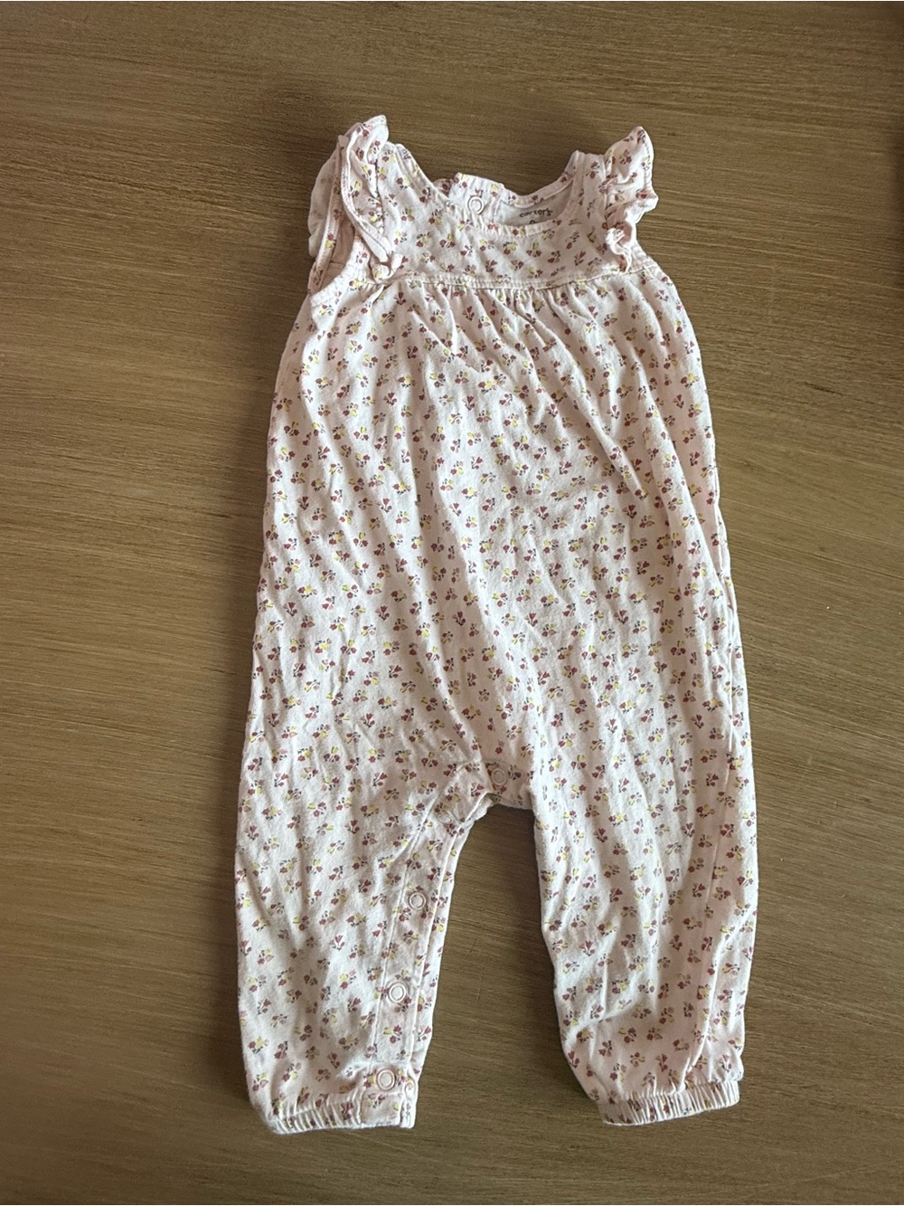 Carter's Light Pink Floral Romper with Ruffle Shoulders